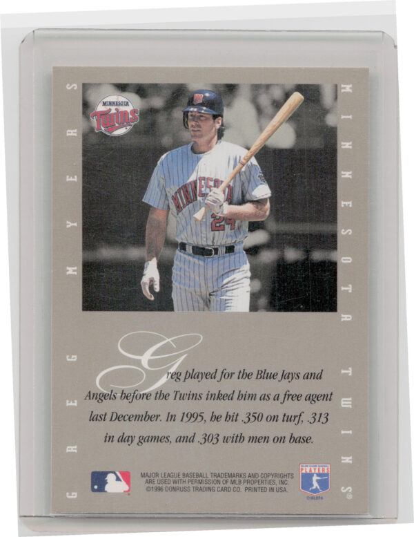 1996 Leaf Signature Series Greg Myers AU #NNO Twins Extended Series Autographs - Image 3