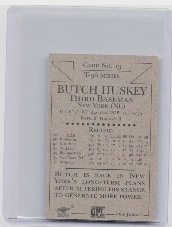1996 Signature Rookies Old Judge Butch Huskey AU SN6000 #13 Tides Signatures - Image 3
