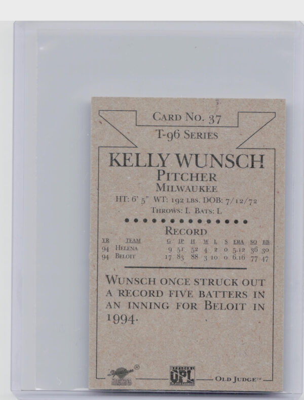 1996 Signature Rookies Old Judge Kelly Wunsch AU SN6000 #37 Brewers Signatures - Image 3