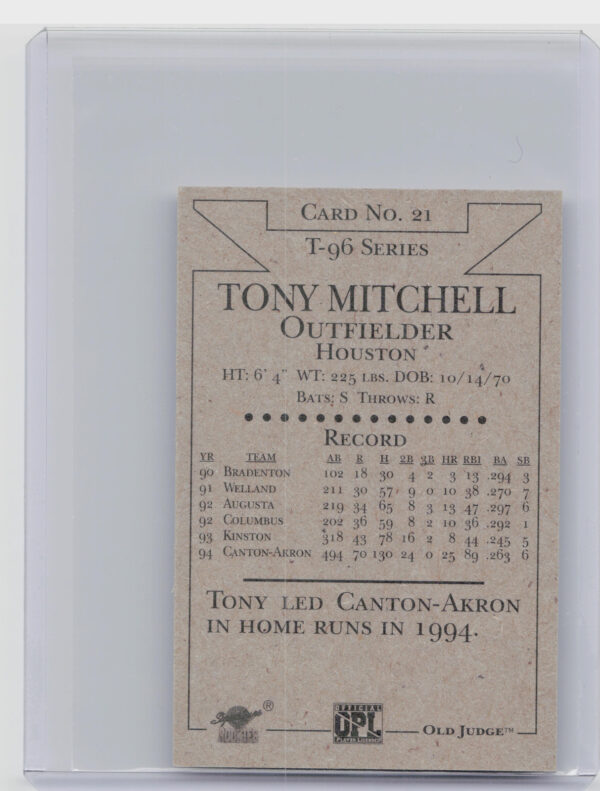 1996 Signature Rookies Old Judge Tony Mitchell AU SN6000 #21 Indians Signatures - Image 3