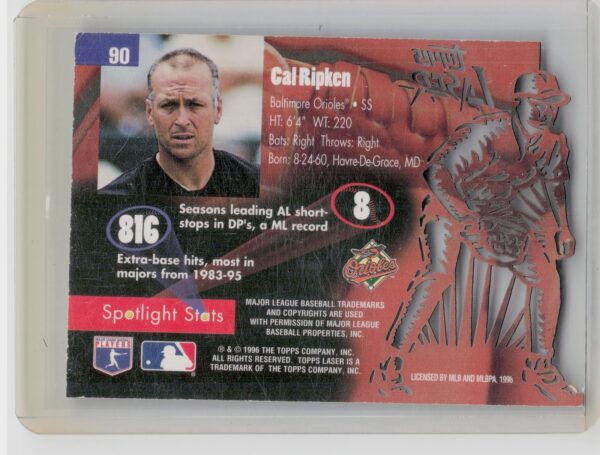 1996 Topps Laser Cal Ripken Jr. #90 Orioles - Image 3