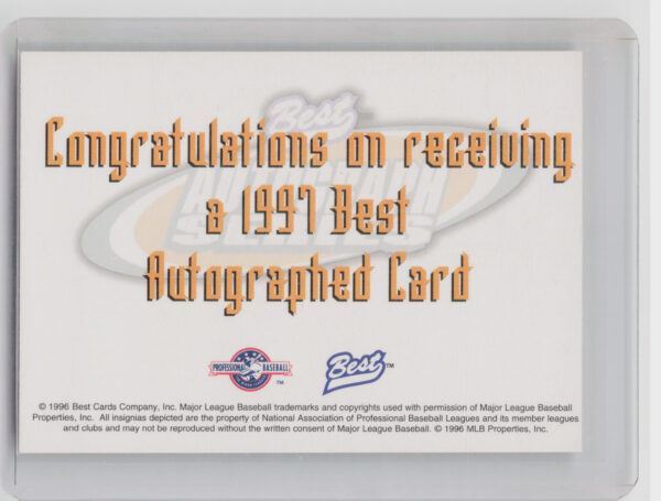 1997 Best Brett Tomko AU #NNO Lookouts Autographs Prospect Series - Image 3