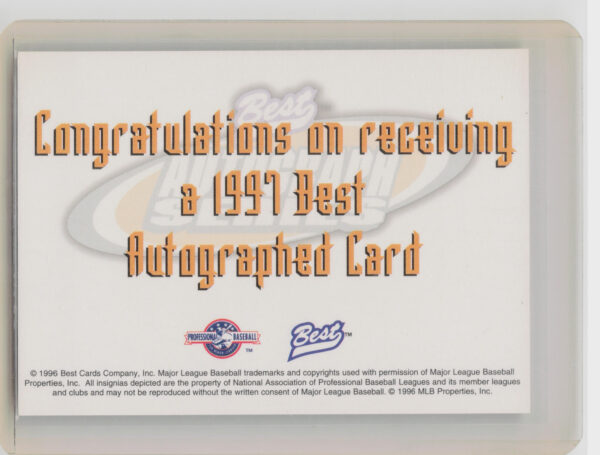 1997 Best Jarrod Washburn AU #NNO Storm Autographs Autograph Series - Image 3