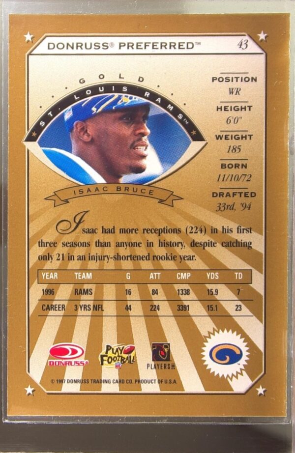 1997 Donruss Preferred Isaac Bruce #43 Rams - Image 3