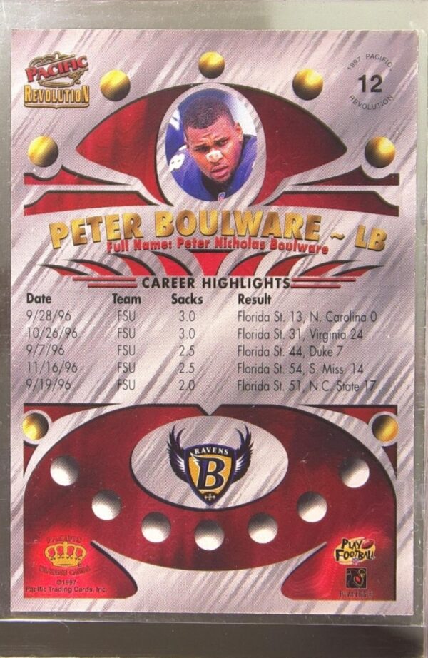 1997 Pacific Revolution Peter Boulware RC #12 Ravens - Image 3