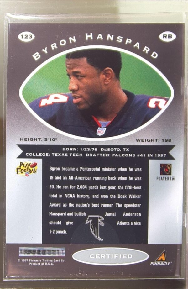 1997 Pinnacle Certified Byron Hanspard RC #123 Falcons - Image 3