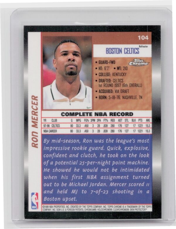 1998-99 Topps Chrome Ron Mercer Refractor #104 Celtics - Image 3