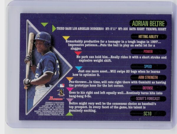 1998 Bowman Adrian Beltre #SC10 Dodgers Scout's Choice - Image 3