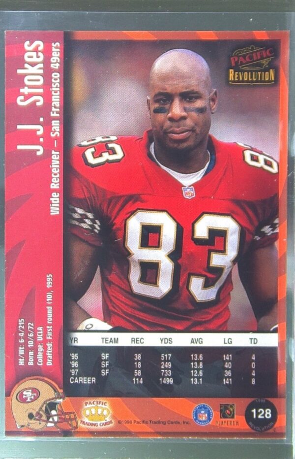 1998 Pacific Revolution J.J. Stokes #128 49ers - Image 3
