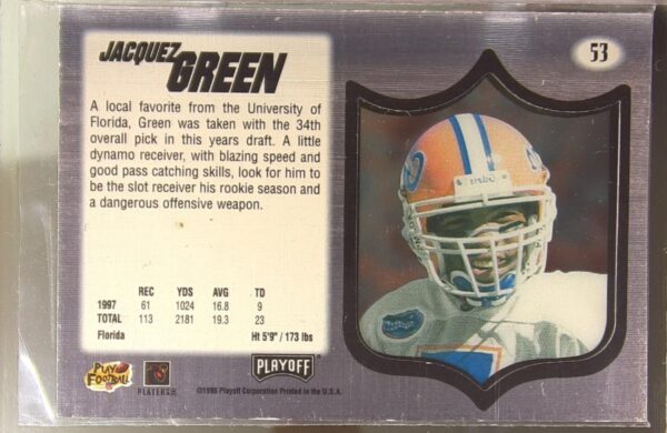 1998 Playoff Absolute SSD Hobby Jacquez Green RC RC #53 Buccaneers - Image 3