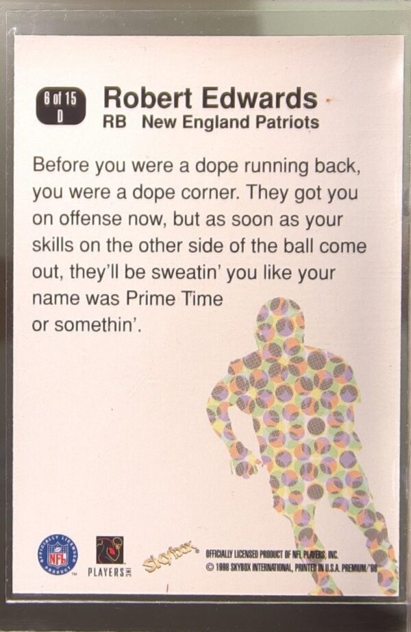 1998 SkyBox Premium Robert Edwards #6 D Patriots D'stroyers - Image 3