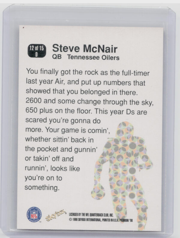 1998 SkyBox Premium Steve McNair #12 D Oilers D'stroyers - Image 3