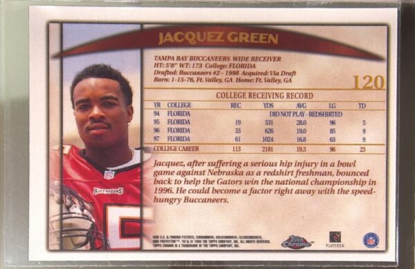 1998 Topps Chrome Jacquez Green RC #120 Buccaneers - Image 3