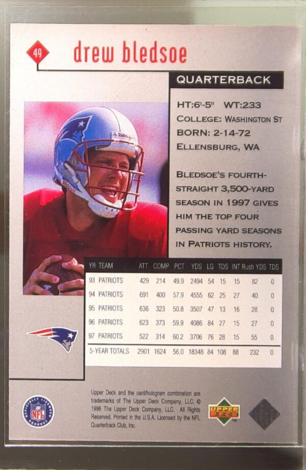1998 Upper Deck Black Diamond Rookie Edition Drew Bledsoe #49 Patriots - Image 3
