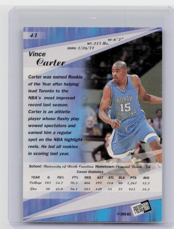 1999-00 Press Pass SE Vince Carter #43 Heels - Image 3