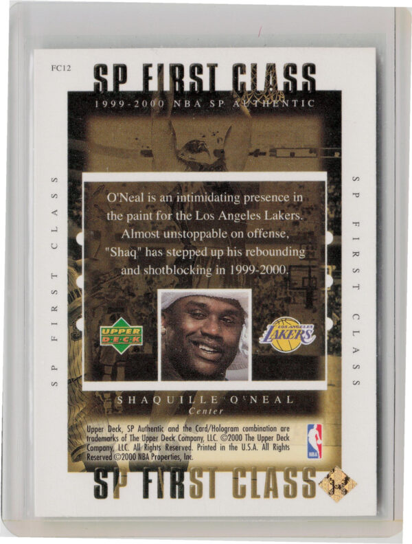 1999-00 SP Authentic Shaquille O'Neal #FC12 Lakers First Class - Image 3