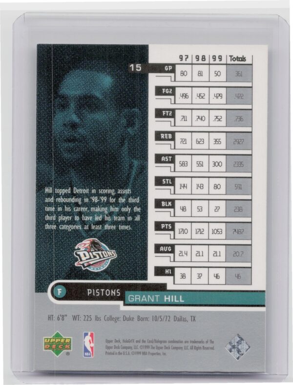 1999-00 Upper Deck HoloGrFX Grant Hill #15 Pistons - Image 3