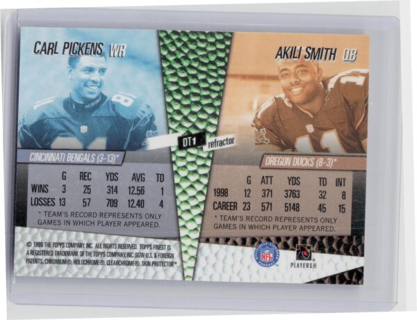 1999 Finest Akili Smith / Carl Pickens #DT1 Bengals Double Team Left Side Refrac - Image 3