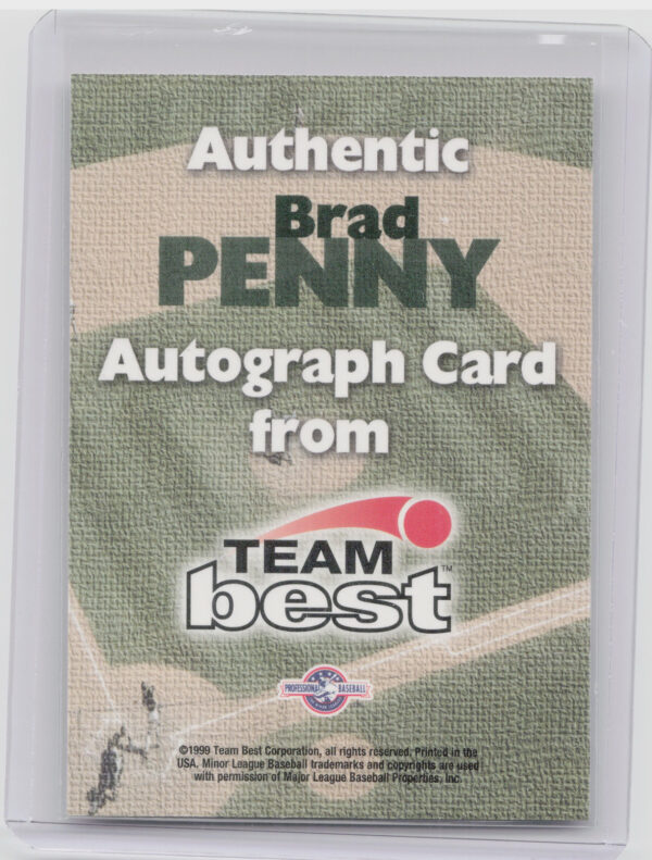 1999 Team Best Rookie Brad Penny AU #NNO Mavericks Autographs - Image 3