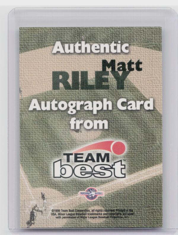 1999 Team Best Rookie Matt Riley AU #NNO Shorebirds Autographs - Image 3