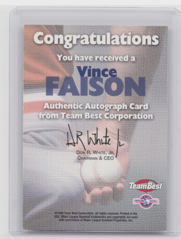 1999 Team Best Rookie Vince Faison AU #NNO Padres Autographs - Image 3