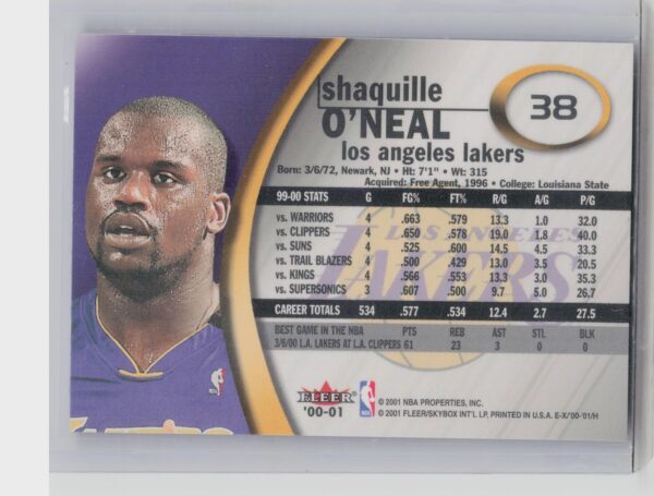 2000-01 E-X Shaquille O'Neal #38 Lakers - Image 3