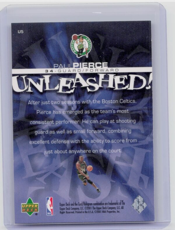 2000-01 Upper Deck Paul Pierce #U5 Celtics Unleashed - Image 3