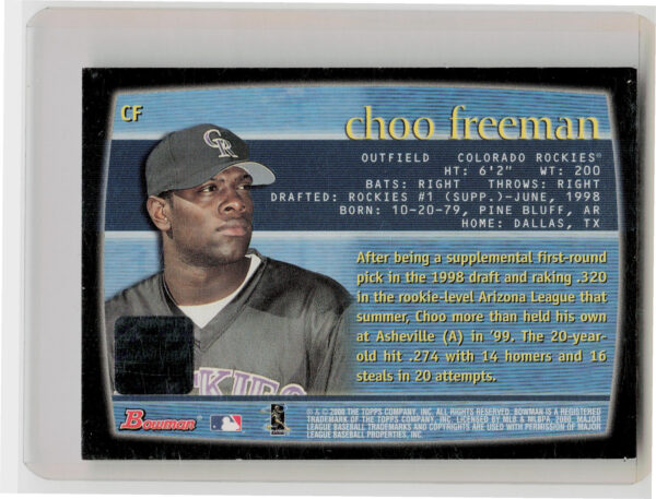 2000 Bowman Choo Freeman AU #CF Rockies Autographs - Image 3
