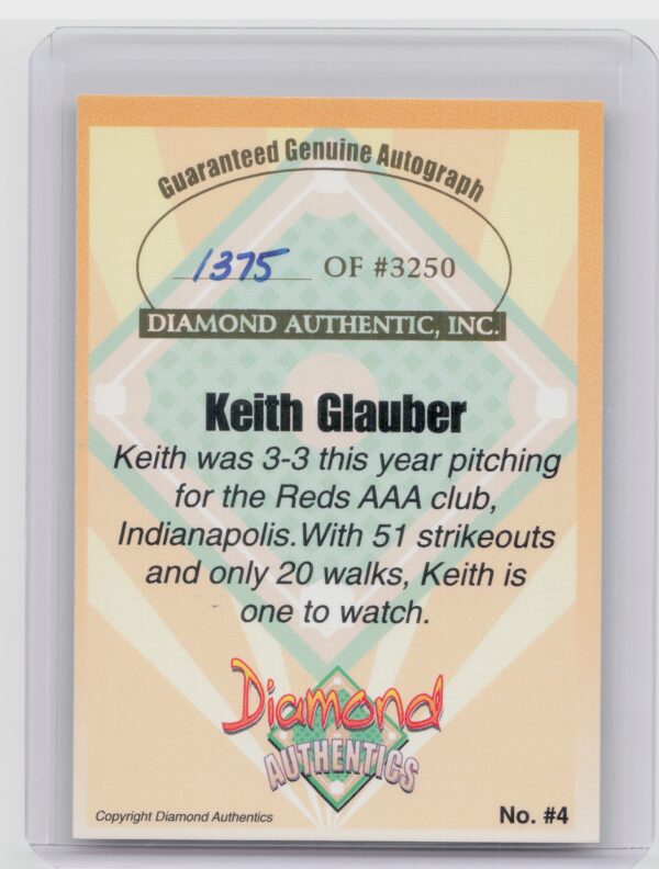 2000 Diamond Authentics Autographs Keith Glauber AU SN3250 #4 Indians - Image 3