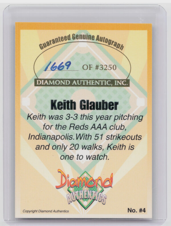 2000 Diamond Authentics Autographs Keith Glauber AU SN3250 #4 Indians - Image 3