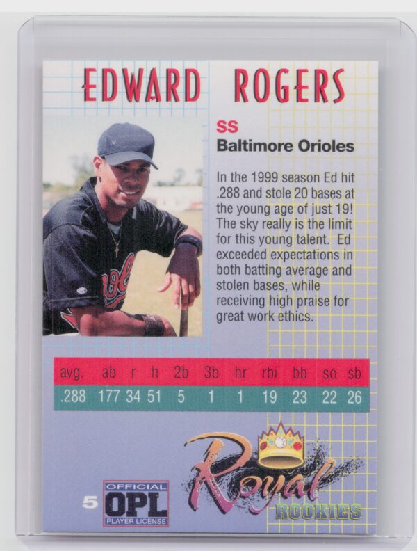2000 Royal Rookies Ed Rogers AU SN4950 #5 Orioles Autographs - Image 3