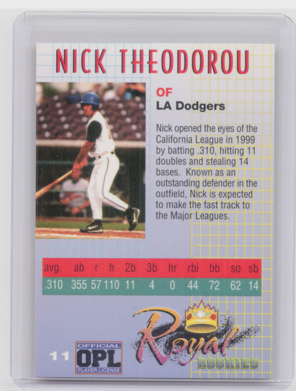 2000 Royal Rookies Nick Theodorou AU SN4950 #11 Dodgers Autographs - Image 3