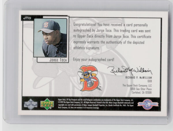2000 SP Top Prospects Jorge Toca AU #JTO Mets Chirography - Image 3