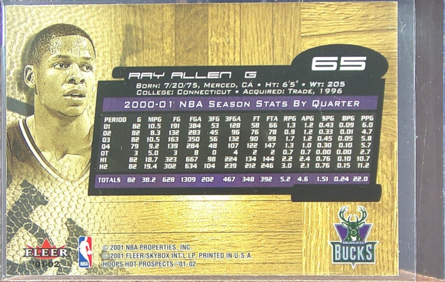 2001-02 Hoops Hot Prospects Ray Allen #65 Bucks - Image 3