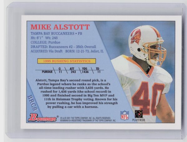 2001 Bowman Mike Alstott #BRC8 Buccaneers 1996 Rookies - Image 3