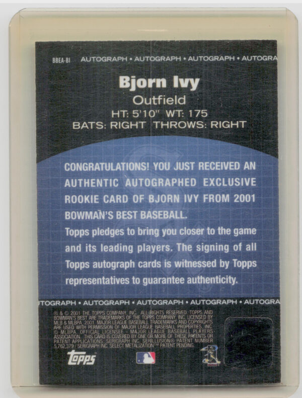 2001 Bowman's Best Bjorn Ivy AU #BBEA-BI Sox Exclusive Autographs - Image 3