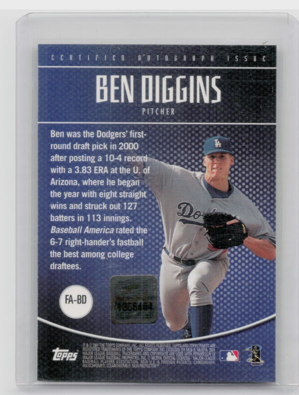 2001 Finest Ben Diggins AU #FA-BD Dodgers Autographs - Image 3