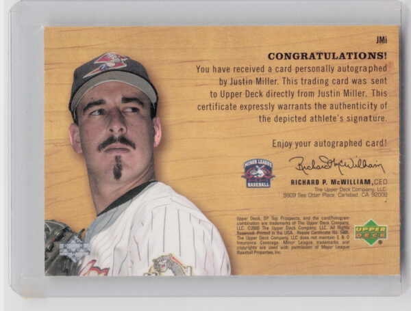 2001 SP Top Prospects Justin Miller AU #JM Cats Chirography - Image 3