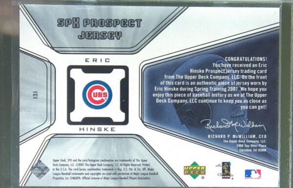 2001 SPx Eric Hinske RC JSY #131 Cubs - Image 3