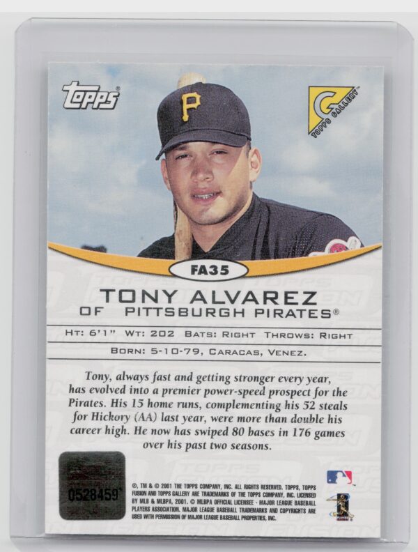 2001 Topps Fusion Tony Alvarez AU #FA35 Pirates Autographs - Image 3