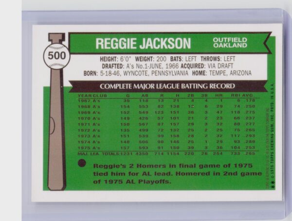 2001 Topps Reggie Jackson #25 Athletics Through the Years Reprints - Image 3