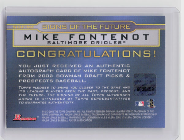 2002 Bowman Draft Picks & Prospects Mike Fontenot AU #SOF-MF Orioles Signs of th - Image 3