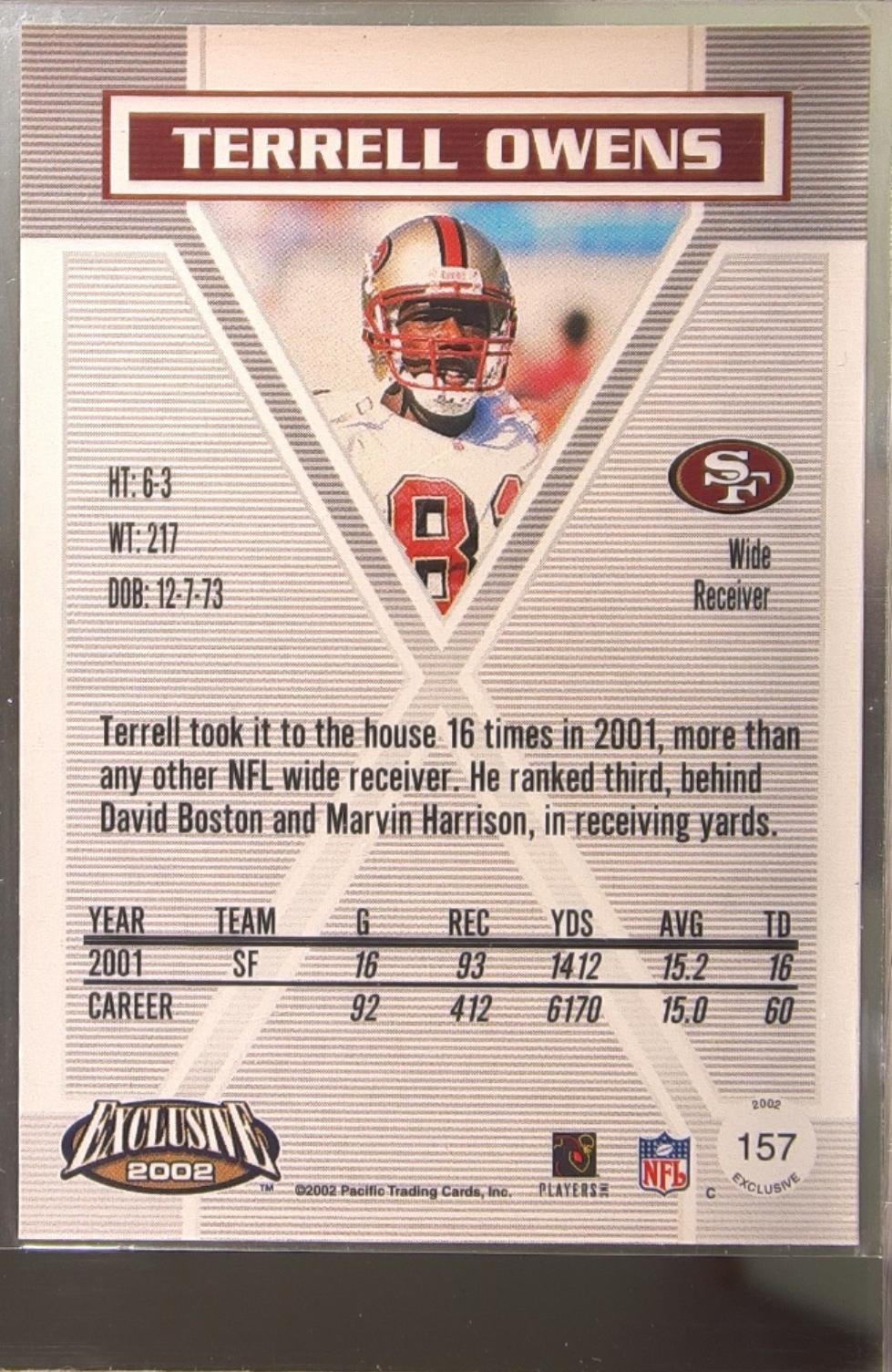 2002 Pacific Exclusive Terrell Owens #157 49ers - Image 3
