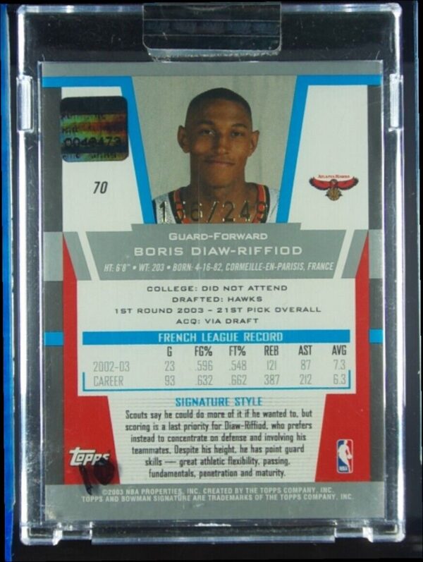 2003-04 Bowman Signature Boris Diaw AU RC SN1250 #70 Hawks - Image 3