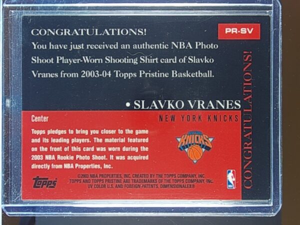 2003-04 Topps Pristine Slavko Vranes JSY #PR-SV Knicks Recruit Relics - Image 3