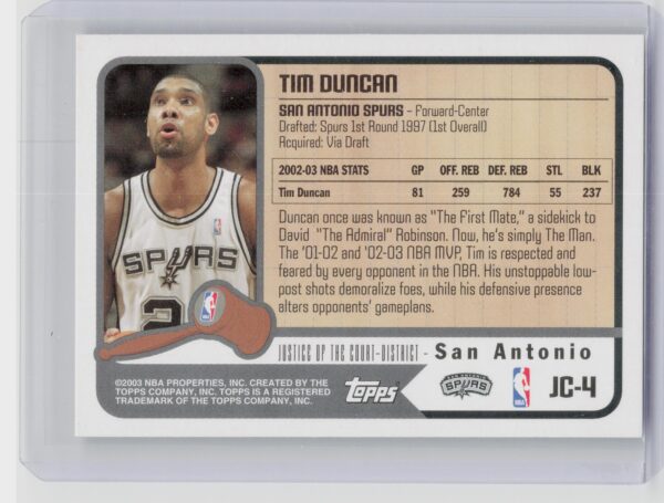 2003-04 Topps Tim Duncan #JC-4 Spurs Justice of the Court - Image 3