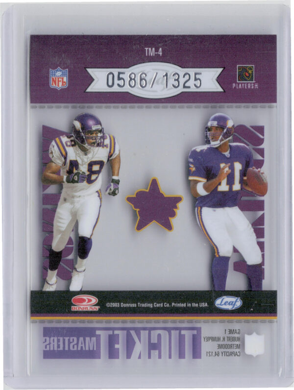 2003 Leaf Rookies & Stars Randy Moss / Daunte Culpepper SN1325 #TM-4 Vikings Tic