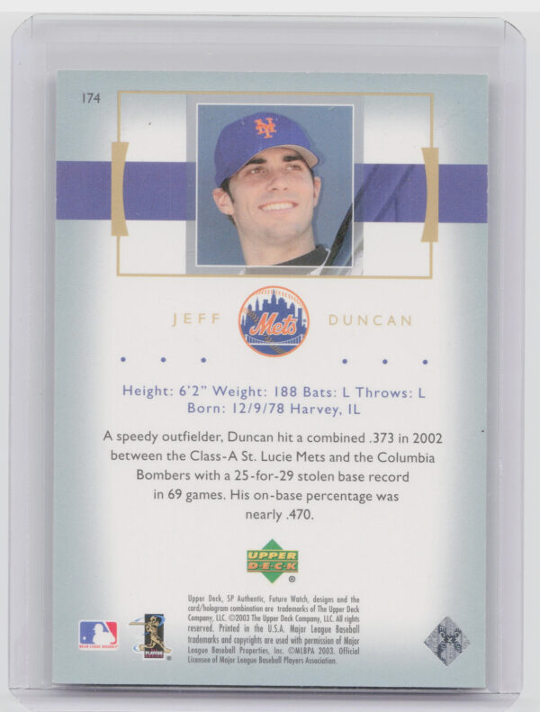 2003 SP Authentic Jeff Duncan RC SN2003 #174 Mets - Image 3