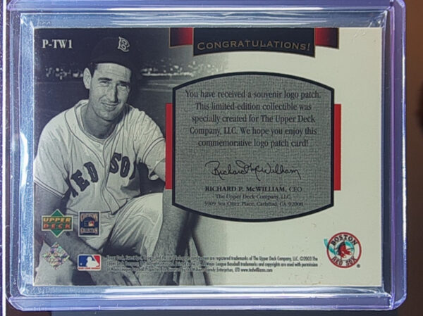 2003 Upper Deck Sweet Spot Classic Ted Williams #P-TW1 Sox Patch Cards - Image 3