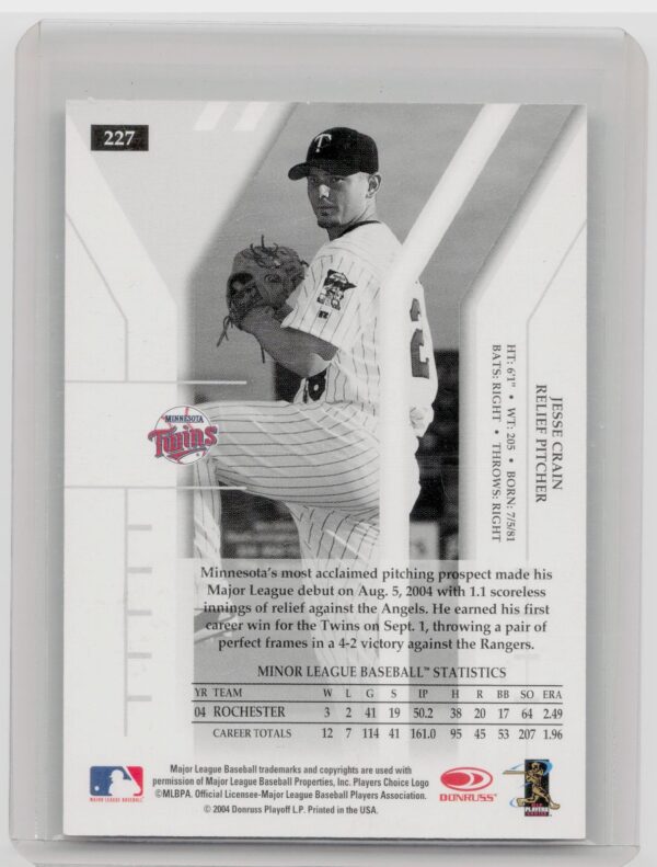 2004 Donruss Elite Extra Edition Jesse Crain Auto RC /1000 #227 Twins - Image 3